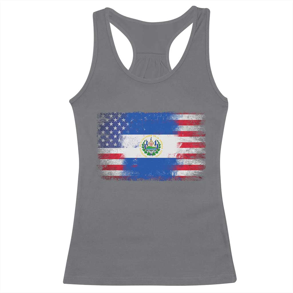 El Salvador American Flag Racerback Tank Top Distressed Grunge USA Salvadoran Pride - Wonder Print Shop