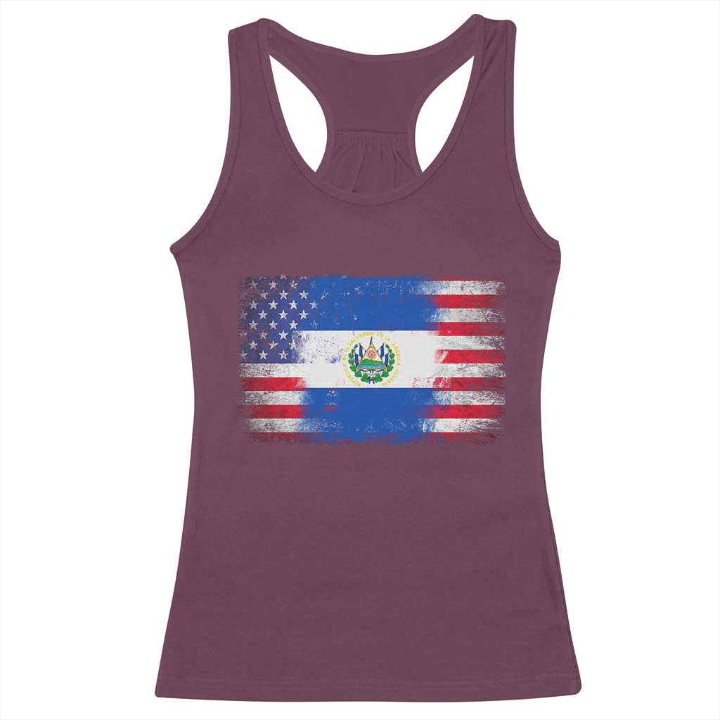 El Salvador American Flag Racerback Tank Top Distressed Grunge USA Salvadoran Pride - Wonder Print Shop