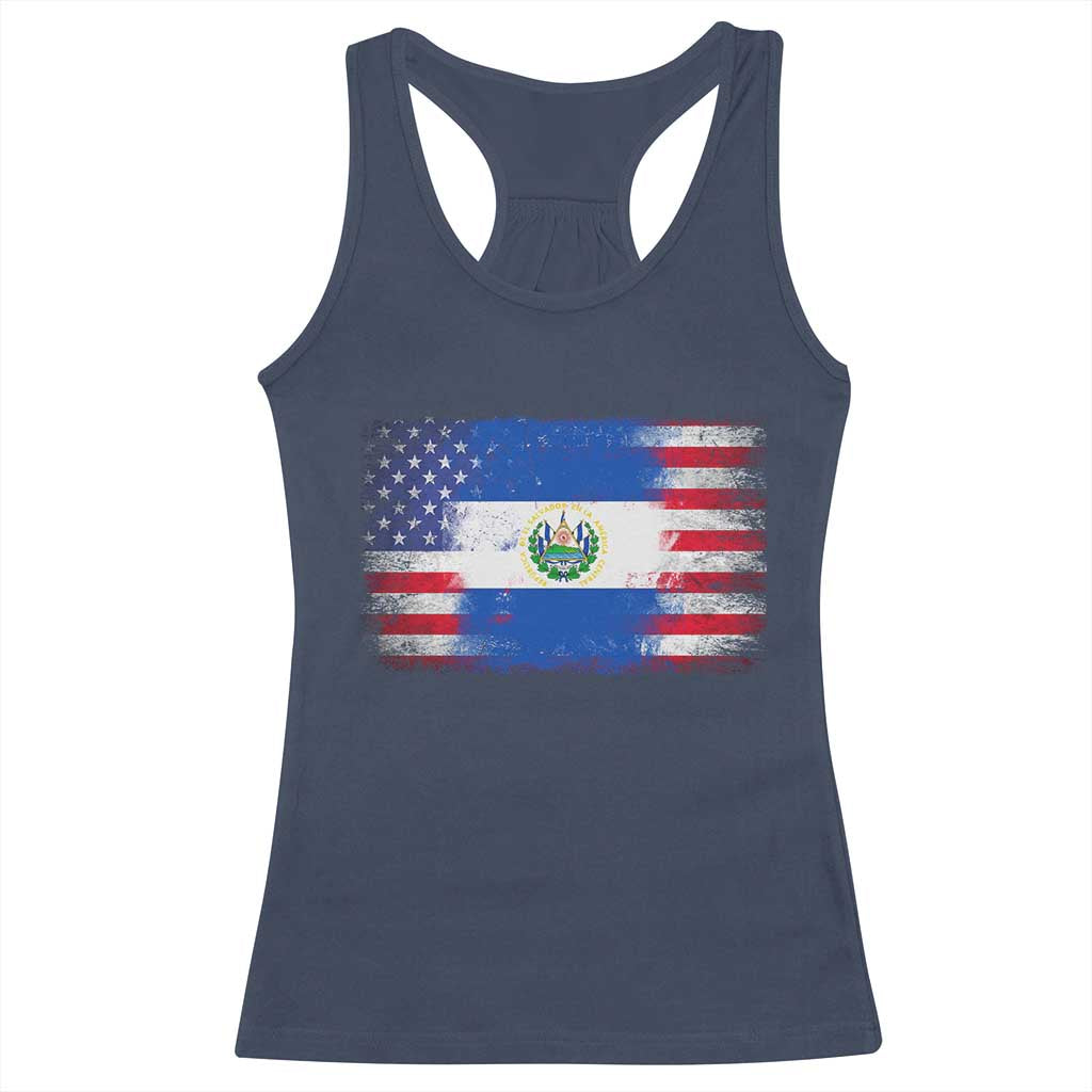 El Salvador American Flag Racerback Tank Top Distressed Grunge USA Salvadoran Pride - Wonder Print Shop