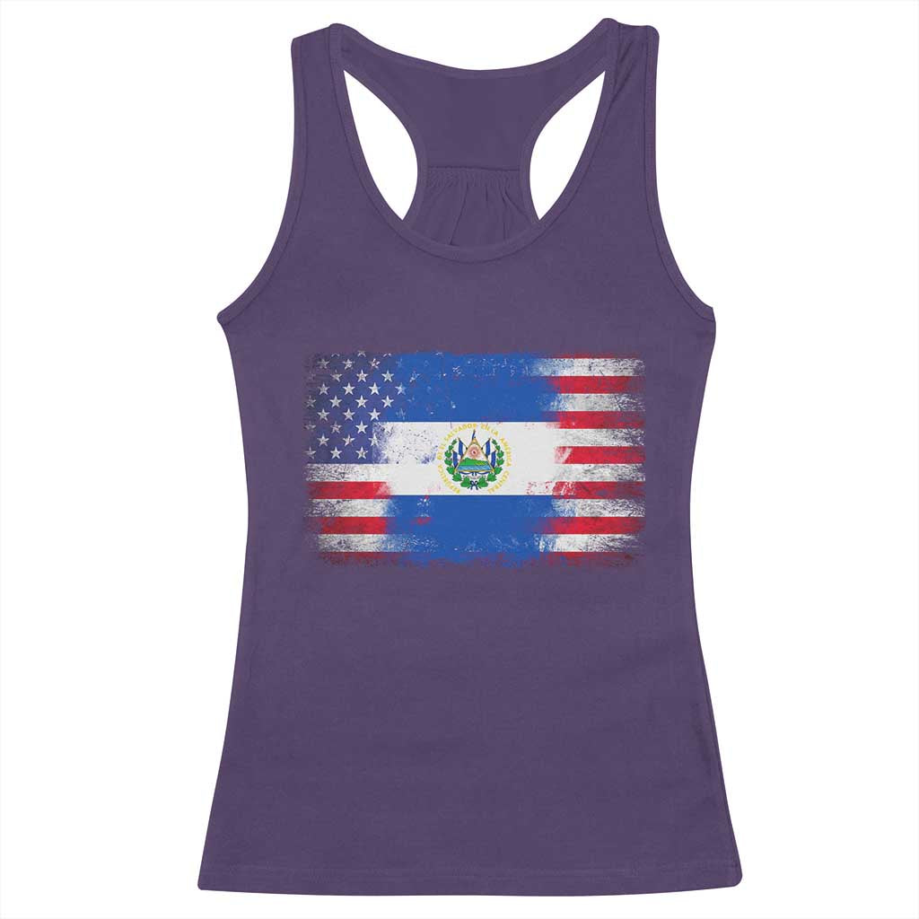 El Salvador American Flag Racerback Tank Top Distressed Grunge USA Salvadoran Pride - Wonder Print Shop