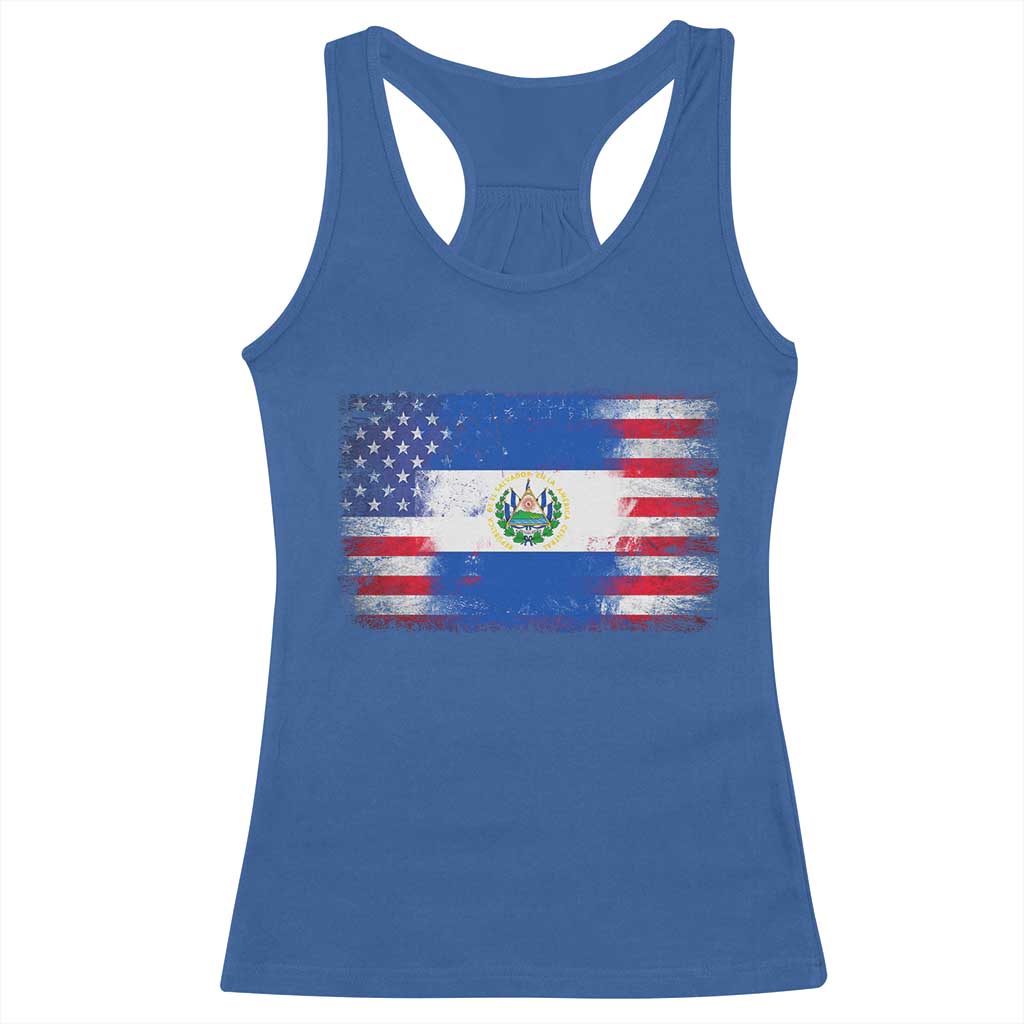 El Salvador American Flag Racerback Tank Top Distressed Grunge USA Salvadoran Pride - Wonder Print Shop