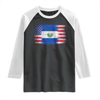 El Salvador American Flag Raglan Shirt Distressed Grunge USA Salvadoran Pride - Wonder Print Shop