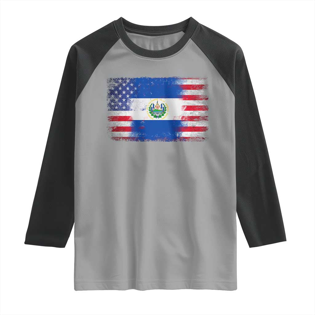 El Salvador American Flag Raglan Shirt Distressed Grunge USA Salvadoran Pride - Wonder Print Shop