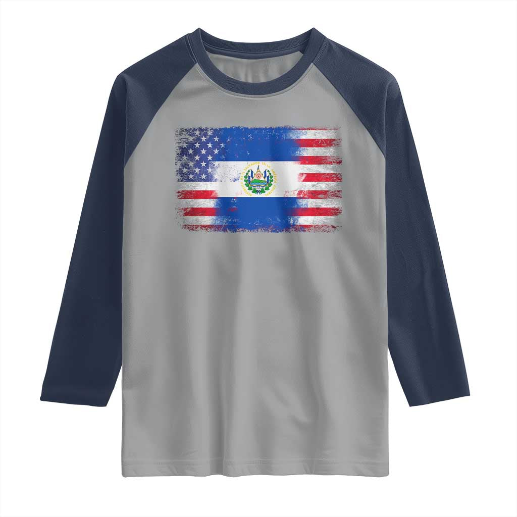 El Salvador American Flag Raglan Shirt Distressed Grunge USA Salvadoran Pride - Wonder Print Shop