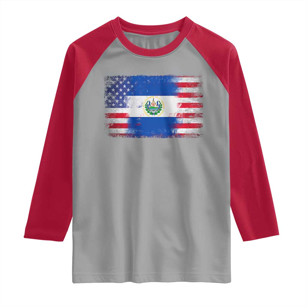 El Salvador American Flag Raglan Shirt Distressed Grunge USA Salvadoran Pride - Wonder Print Shop