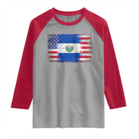 El Salvador American Flag Raglan Shirt Distressed Grunge USA Salvadoran Pride - Wonder Print Shop