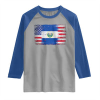 El Salvador American Flag Raglan Shirt Distressed Grunge USA Salvadoran Pride - Wonder Print Shop