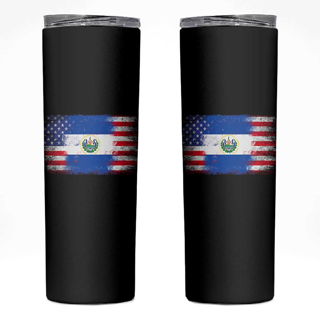 El Salvador American Flag Skinny Tumbler Distressed Grunge USA Salvadoran Pride - Wonder Print Shop