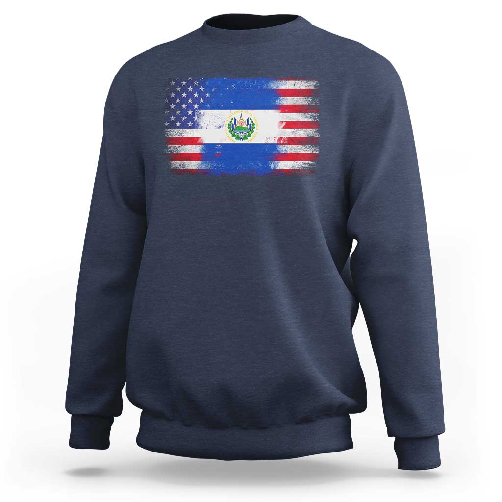 El Salvador American Flag Sweatshirt Distressed Grunge USA Salvadoran Pride - Wonder Print Shop