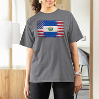 El Salvador American Flag T Shirt For Women Distressed Grunge USA Salvadoran Pride - Wonder Print Shop