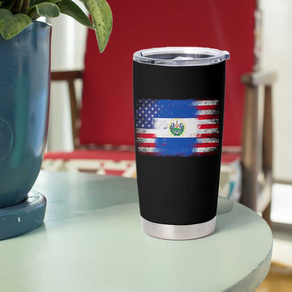 El Salvador American Flag Tumbler Cup Distressed Grunge USA Salvadoran Pride - Wonder Print Shop