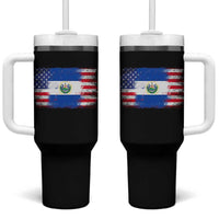 El Salvador American Flag Tumbler With Handle Distressed Grunge USA Salvadoran Pride - Wonder Print Shop