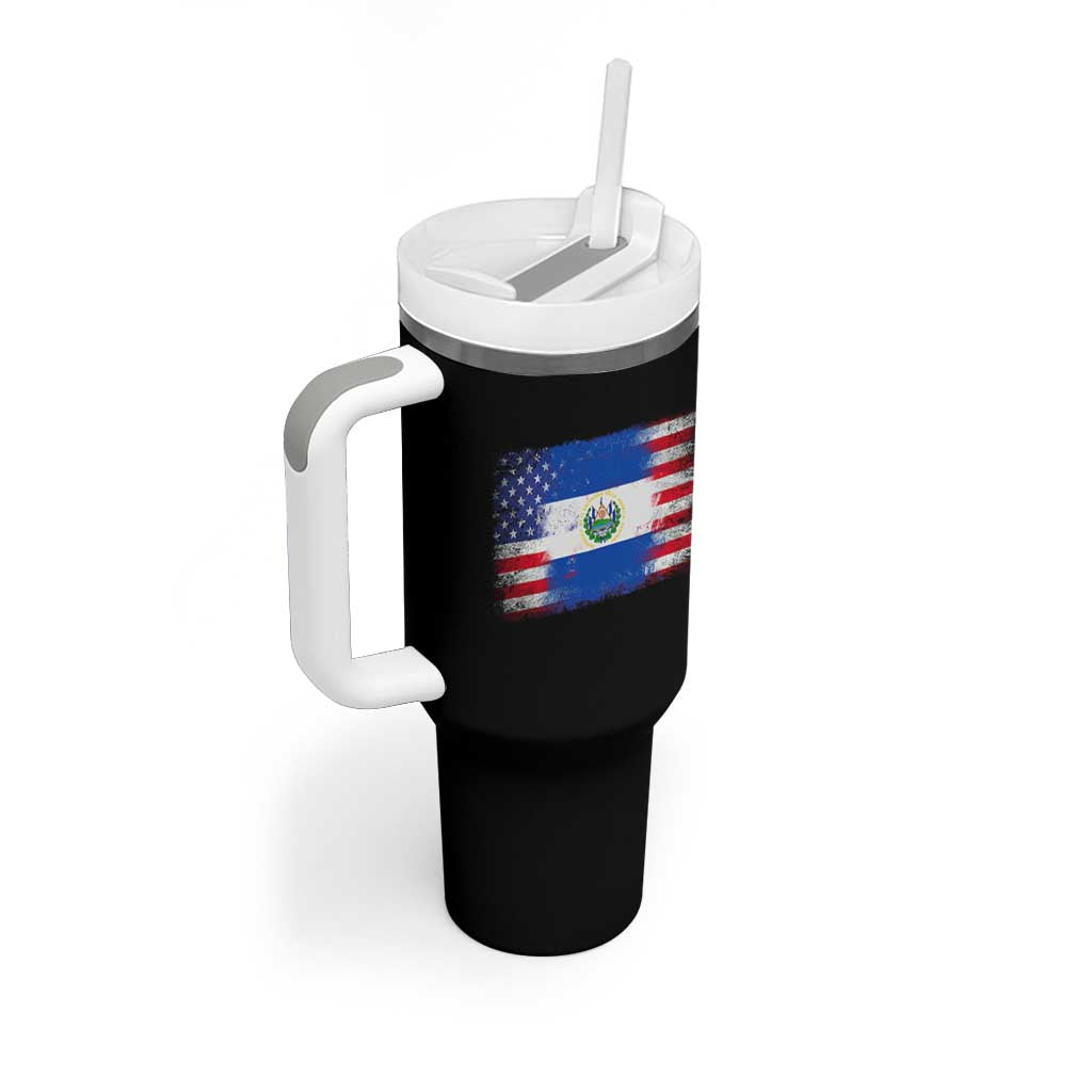 El Salvador American Flag Tumbler With Handle Distressed Grunge USA Salvadoran Pride - Wonder Print Shop