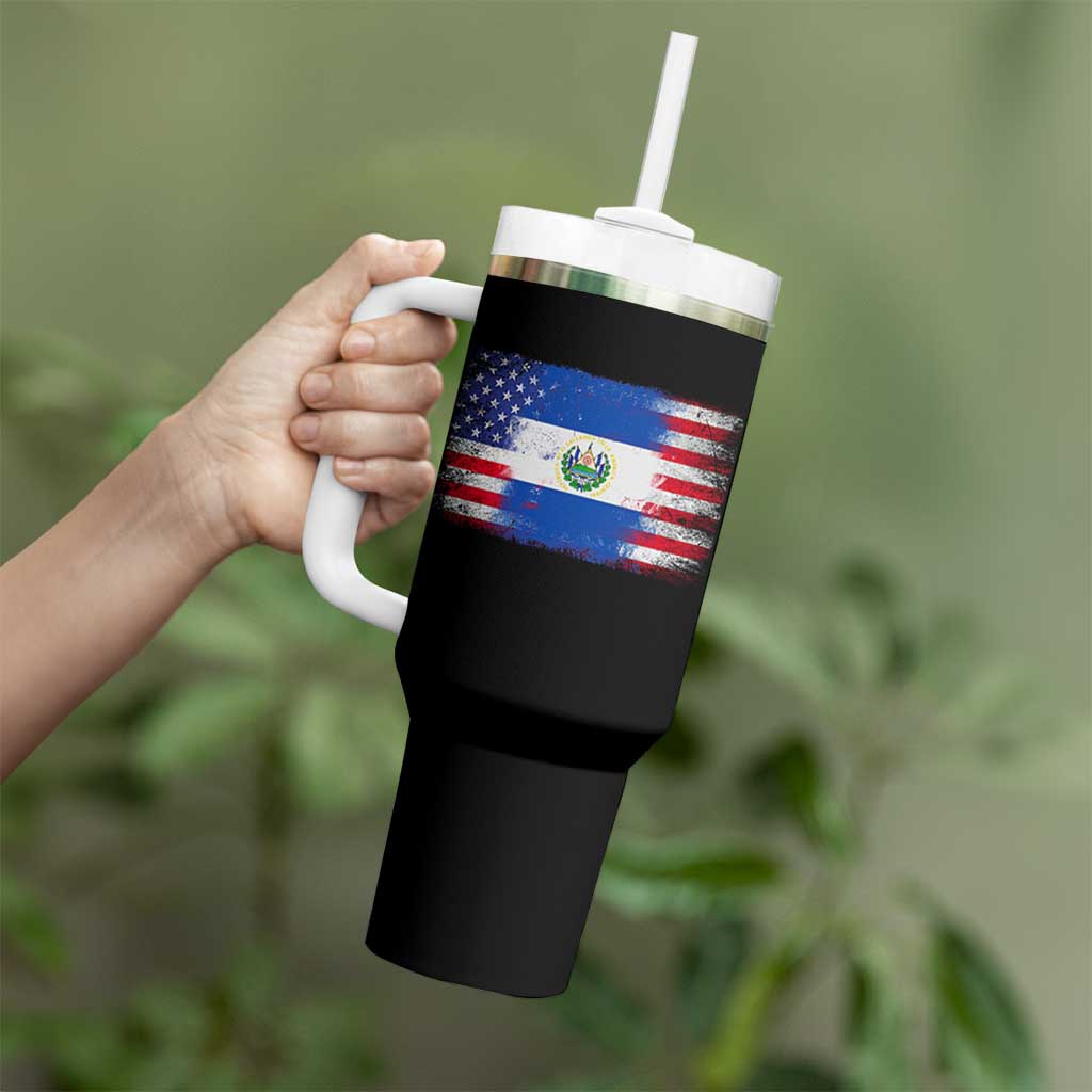 El Salvador American Flag Tumbler With Handle Distressed Grunge USA Salvadoran Pride - Wonder Print Shop