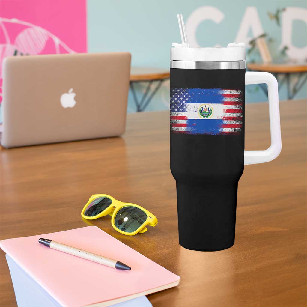 El Salvador American Flag Tumbler With Handle Distressed Grunge USA Salvadoran Pride - Wonder Print Shop