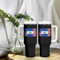 El Salvador American Flag Tumbler With Handle Distressed Grunge USA Salvadoran Pride - Wonder Print Shop