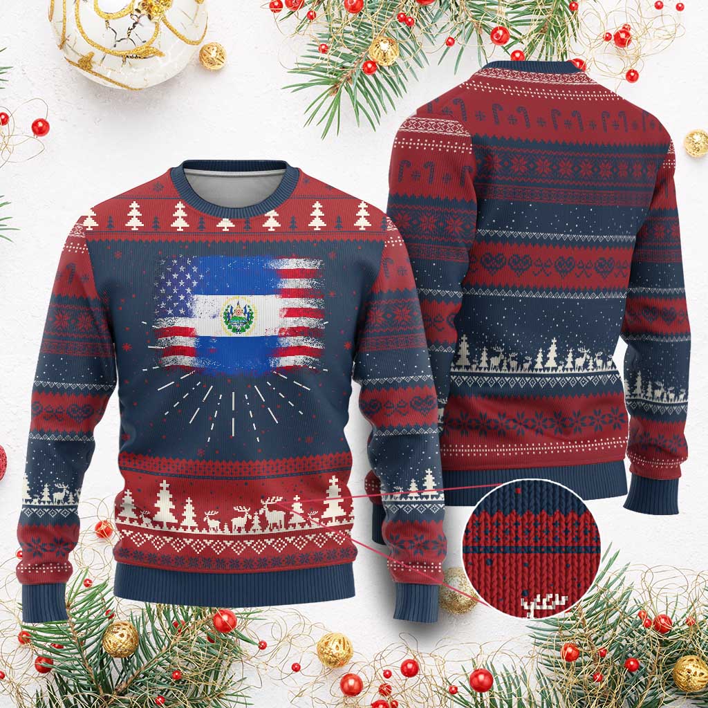 El Salvador American Flag Knitted Sweatshirt Distressed Grunge USA Salvadoran Pride - Wonder Print Shop