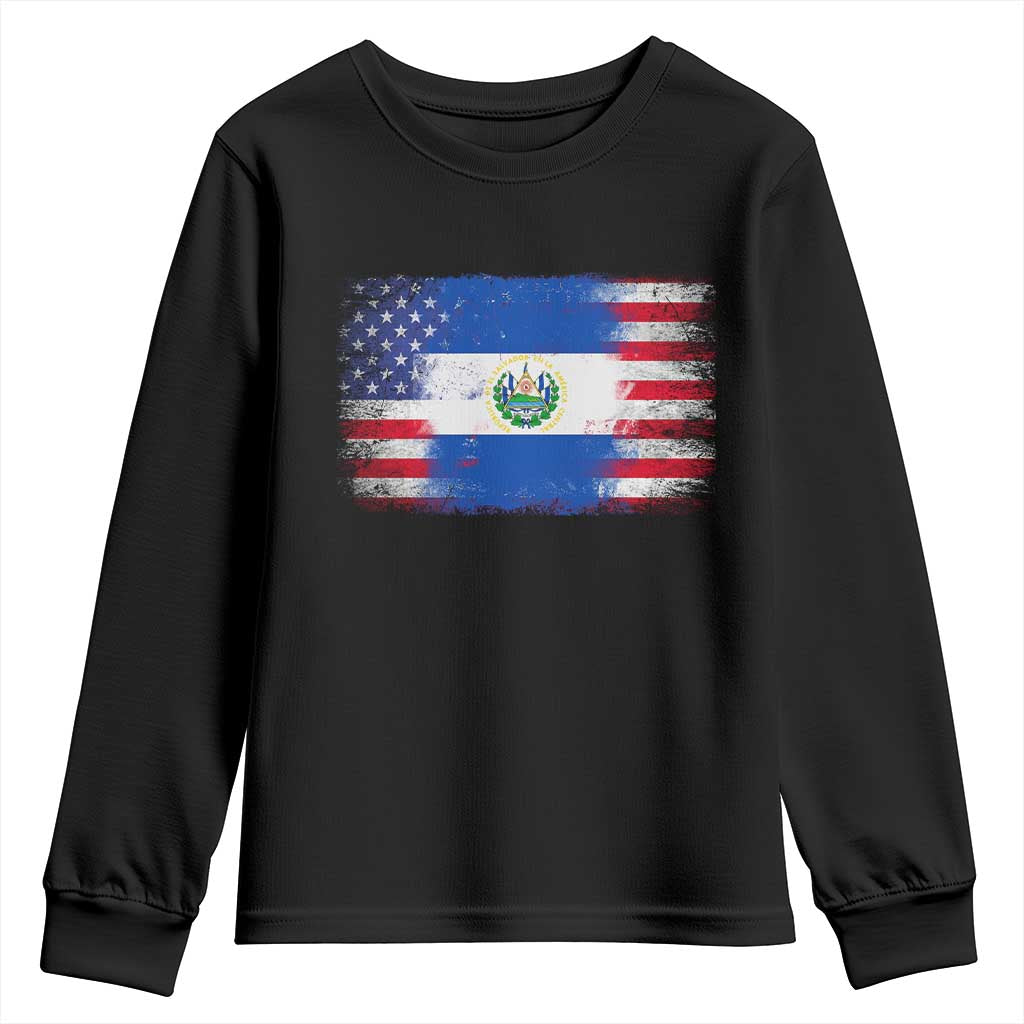 El Salvador American Flag Youth Sweatshirt Distressed Grunge USA Salvadoran Pride - Wonder Print Shop