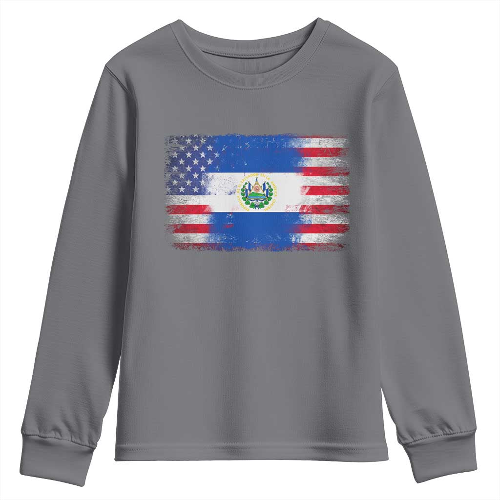 El Salvador American Flag Youth Sweatshirt Distressed Grunge USA Salvadoran Pride - Wonder Print Shop