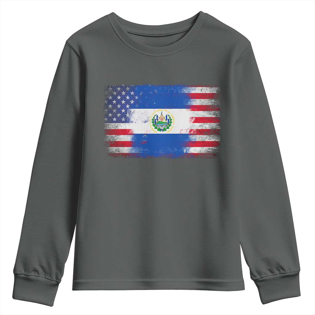 El Salvador American Flag Youth Sweatshirt Distressed Grunge USA Salvadoran Pride - Wonder Print Shop