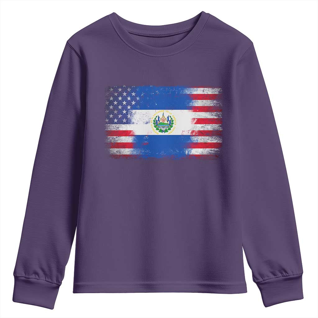 El Salvador American Flag Youth Sweatshirt Distressed Grunge USA Salvadoran Pride - Wonder Print Shop