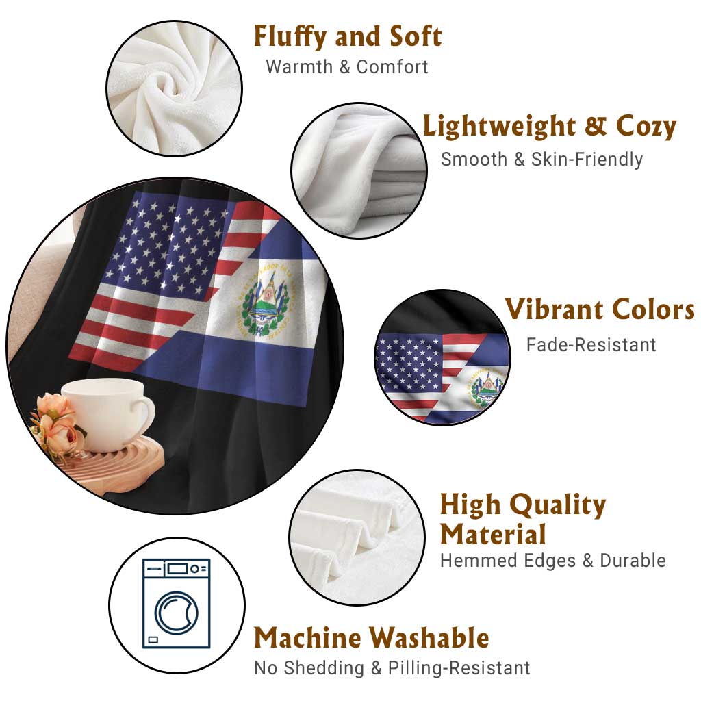 El Salvador American Flag Throw Blanket Salvadoran USA Pride Heritage Roots - Wonder Print Shop