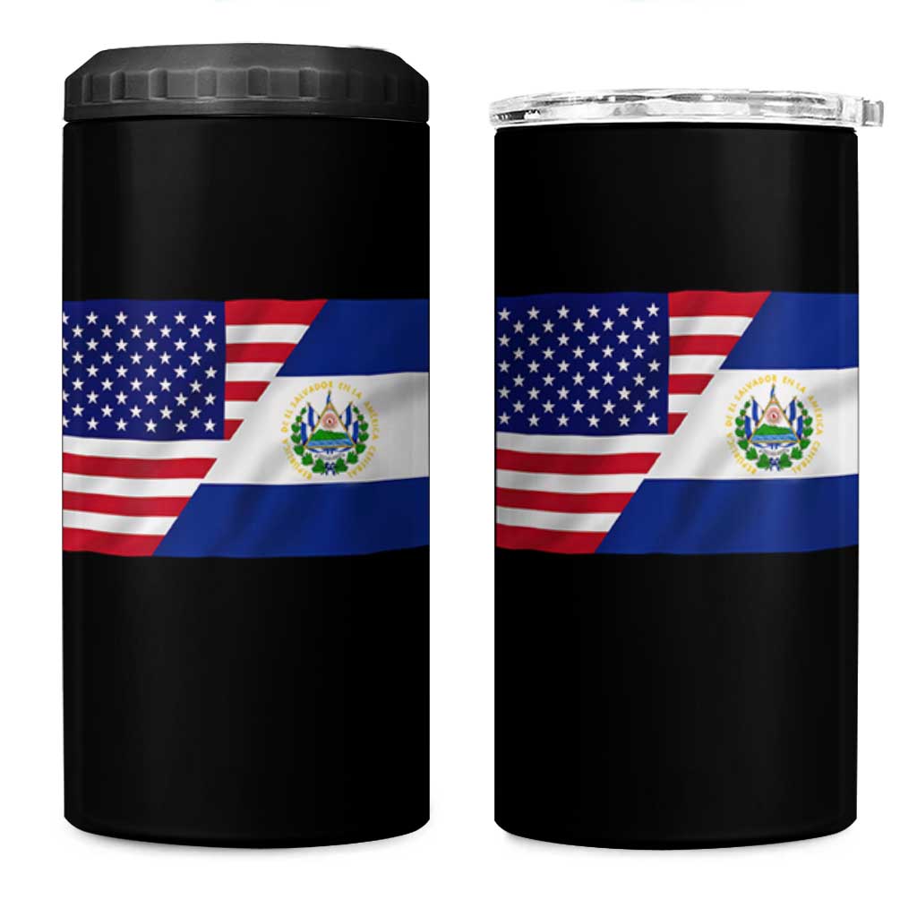 El Salvador American Flag 4 in 1 Can Cooler Tumbler Salvadoran USA Pride Heritage Roots - Wonder Print Shop