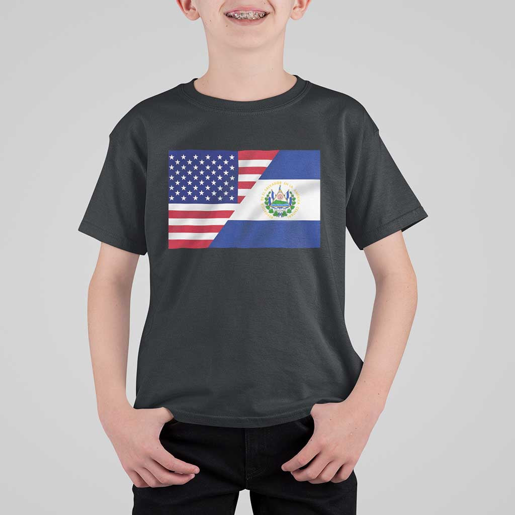 El Salvador American Flag T Shirt For Kid Salvadoran USA Pride Heritage Roots - Wonder Print Shop