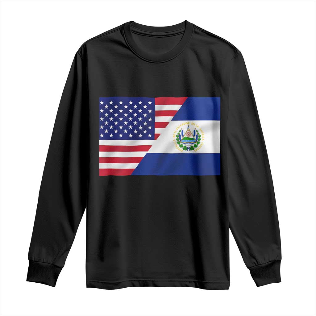 El Salvador American Flag Long Sleeve Shirt Salvadoran USA Pride Heritage Roots - Wonder Print Shop