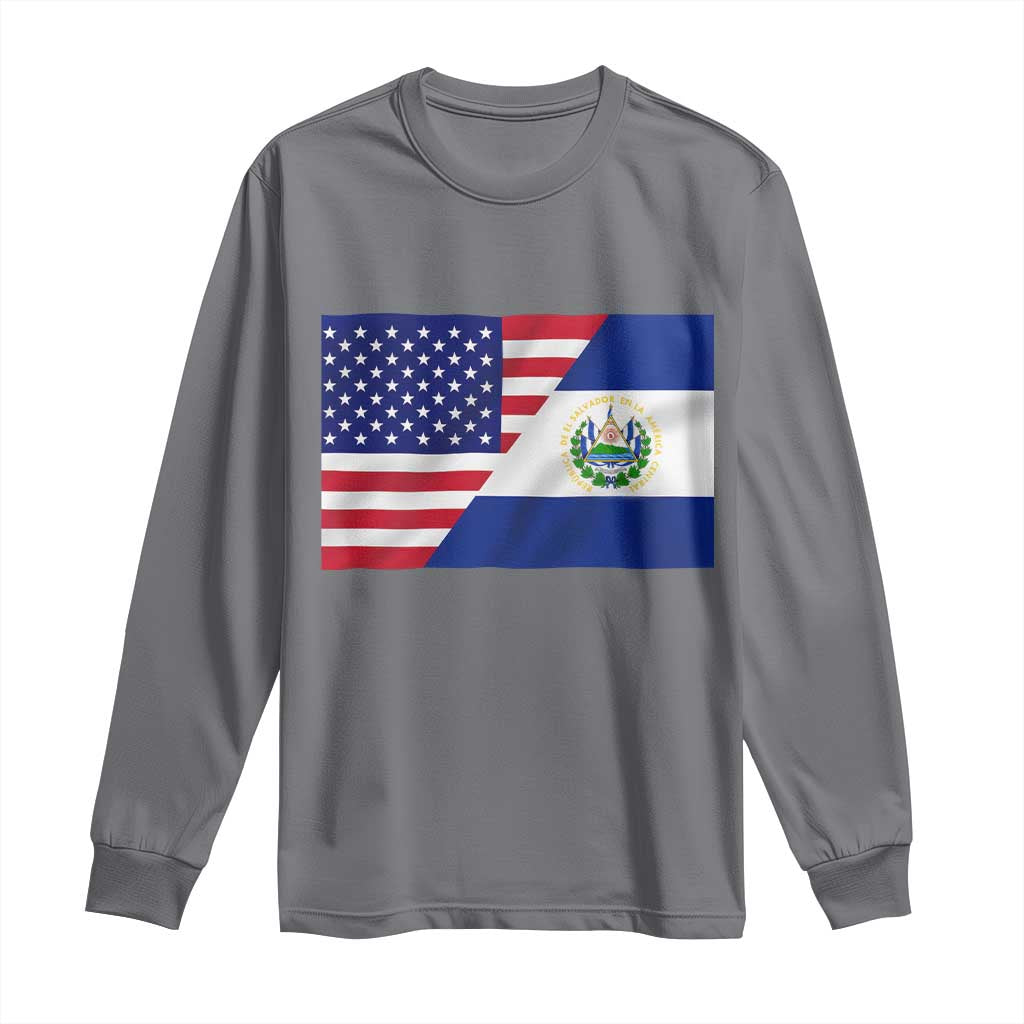 El Salvador American Flag Long Sleeve Shirt Salvadoran USA Pride Heritage Roots - Wonder Print Shop