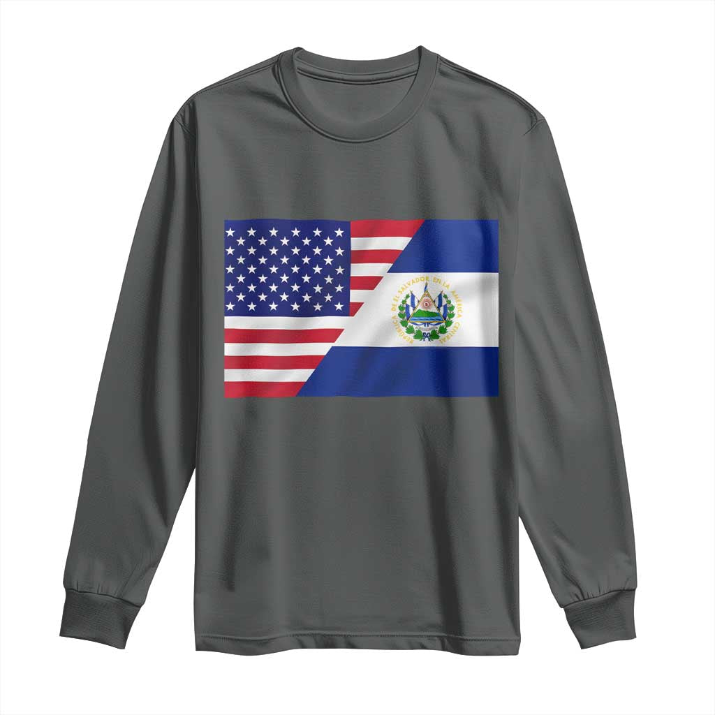 El Salvador American Flag Long Sleeve Shirt Salvadoran USA Pride Heritage Roots - Wonder Print Shop