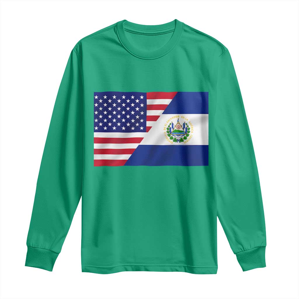 El Salvador American Flag Long Sleeve Shirt Salvadoran USA Pride Heritage Roots - Wonder Print Shop