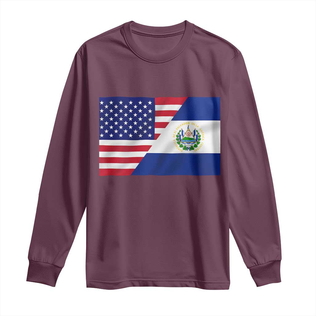 El Salvador American Flag Long Sleeve Shirt Salvadoran USA Pride Heritage Roots - Wonder Print Shop