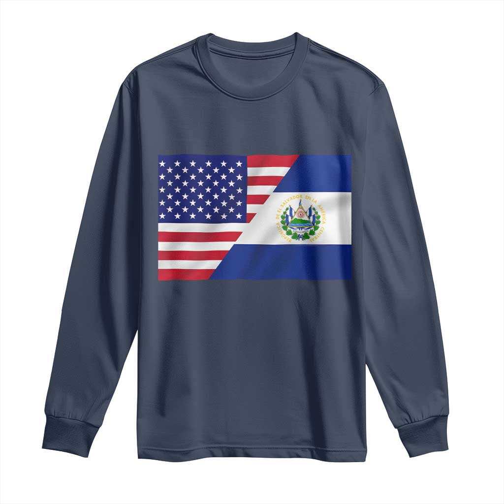 El Salvador American Flag Long Sleeve Shirt Salvadoran USA Pride Heritage Roots - Wonder Print Shop