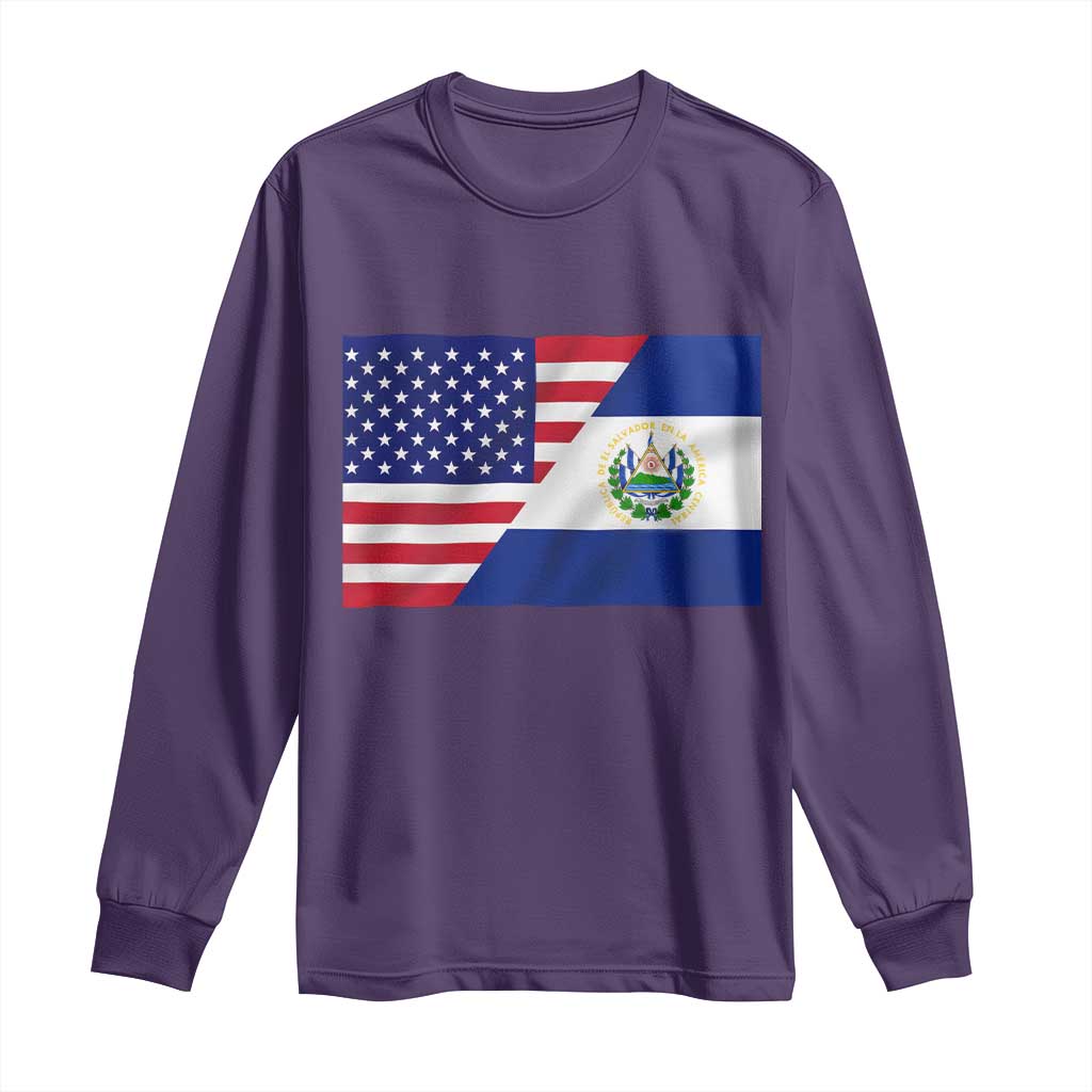 El Salvador American Flag Long Sleeve Shirt Salvadoran USA Pride Heritage Roots - Wonder Print Shop