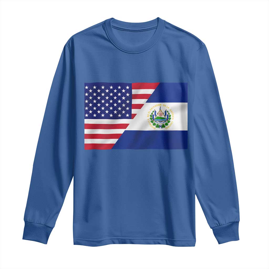 El Salvador American Flag Long Sleeve Shirt Salvadoran USA Pride Heritage Roots - Wonder Print Shop