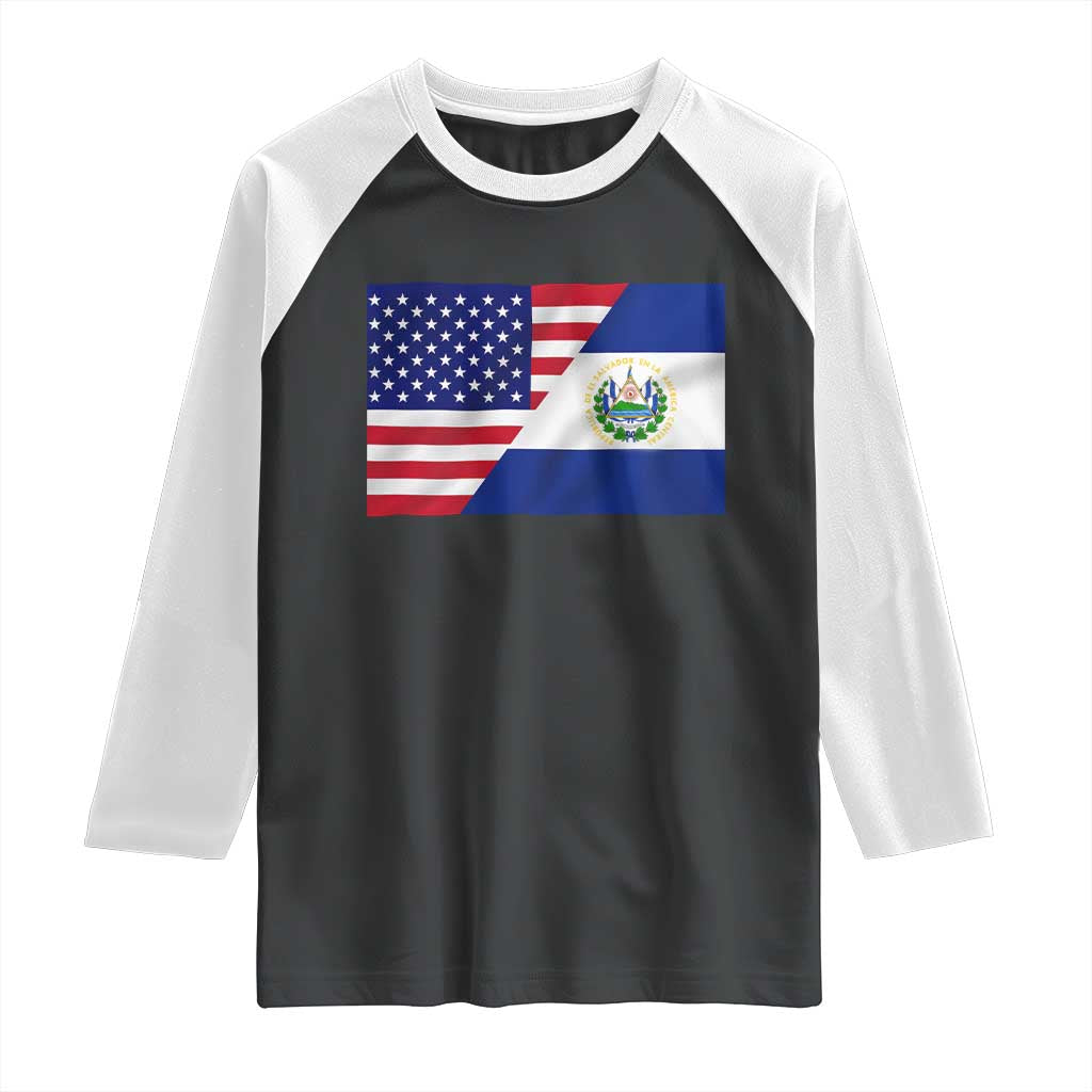 El Salvador American Flag Raglan Shirt Salvadoran USA Pride Heritage Roots - Wonder Print Shop