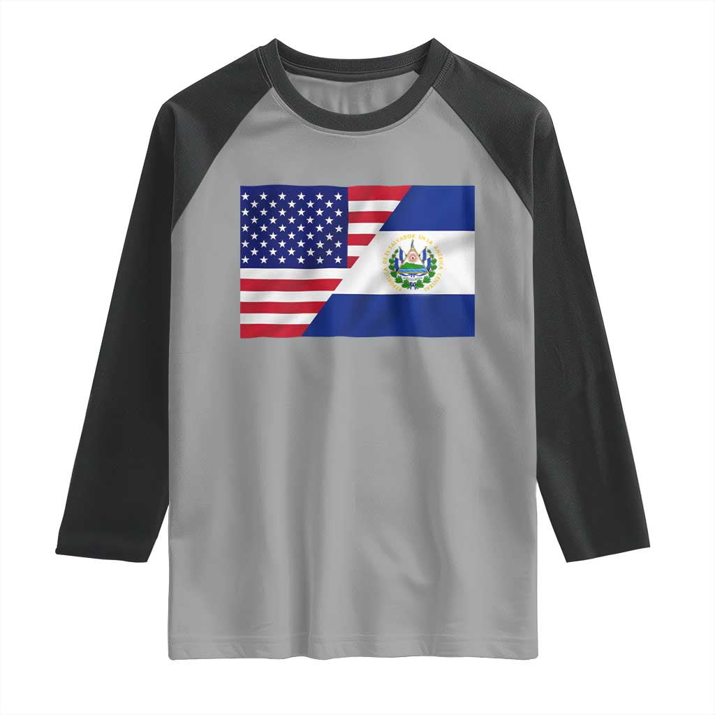 El Salvador American Flag Raglan Shirt Salvadoran USA Pride Heritage Roots - Wonder Print Shop