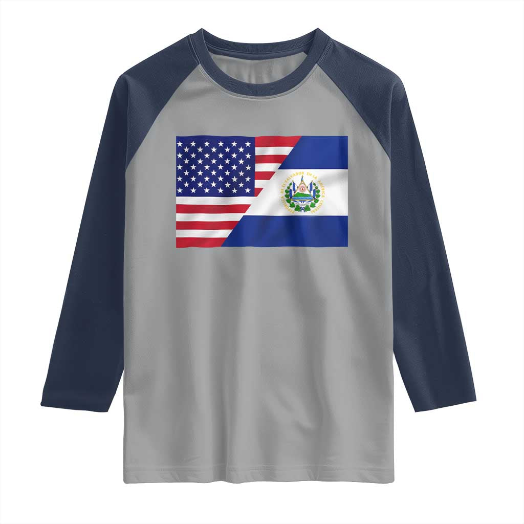 El Salvador American Flag Raglan Shirt Salvadoran USA Pride Heritage Roots - Wonder Print Shop