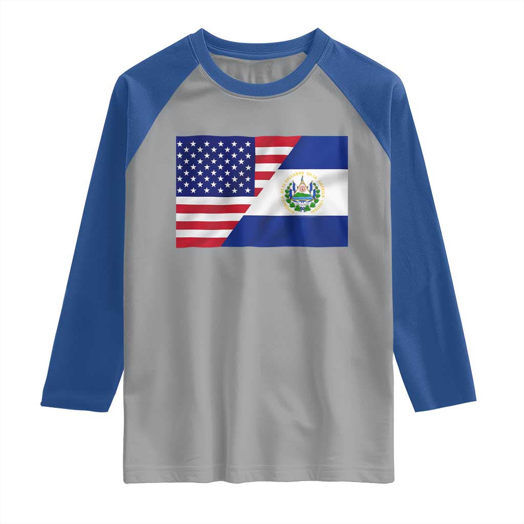 El Salvador American Flag Raglan Shirt Salvadoran USA Pride Heritage Roots - Wonder Print Shop