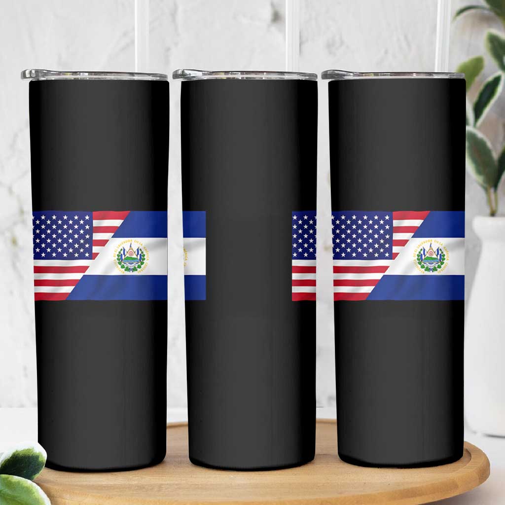 El Salvador American Flag Skinny Tumbler Salvadoran USA Pride Heritage Roots - Wonder Print Shop
