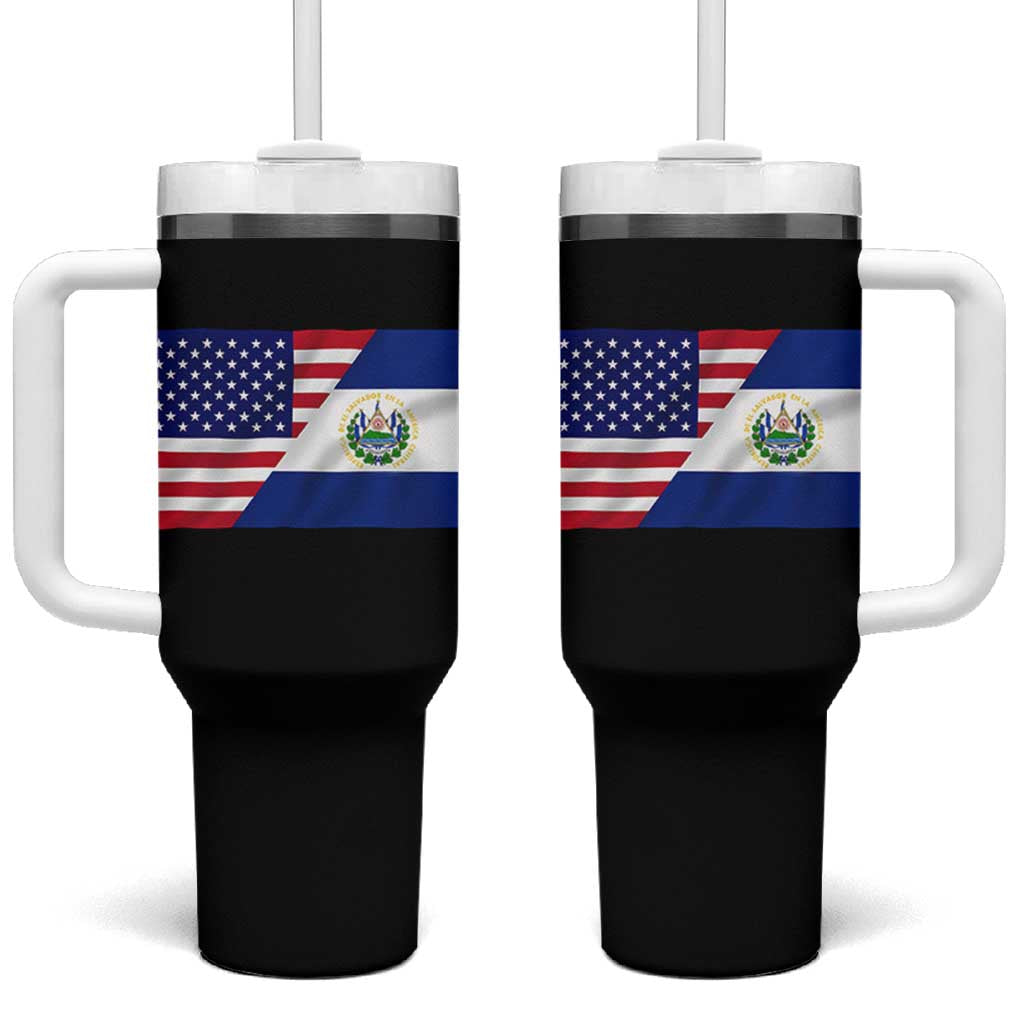El Salvador American Flag Tumbler With Handle Salvadoran USA Pride Heritage Roots - Wonder Print Shop