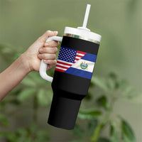 El Salvador American Flag Tumbler With Handle Salvadoran USA Pride Heritage Roots - Wonder Print Shop