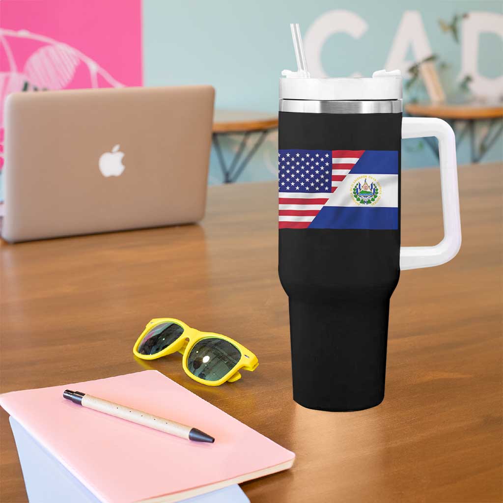 El Salvador American Flag Tumbler With Handle Salvadoran USA Pride Heritage Roots - Wonder Print Shop