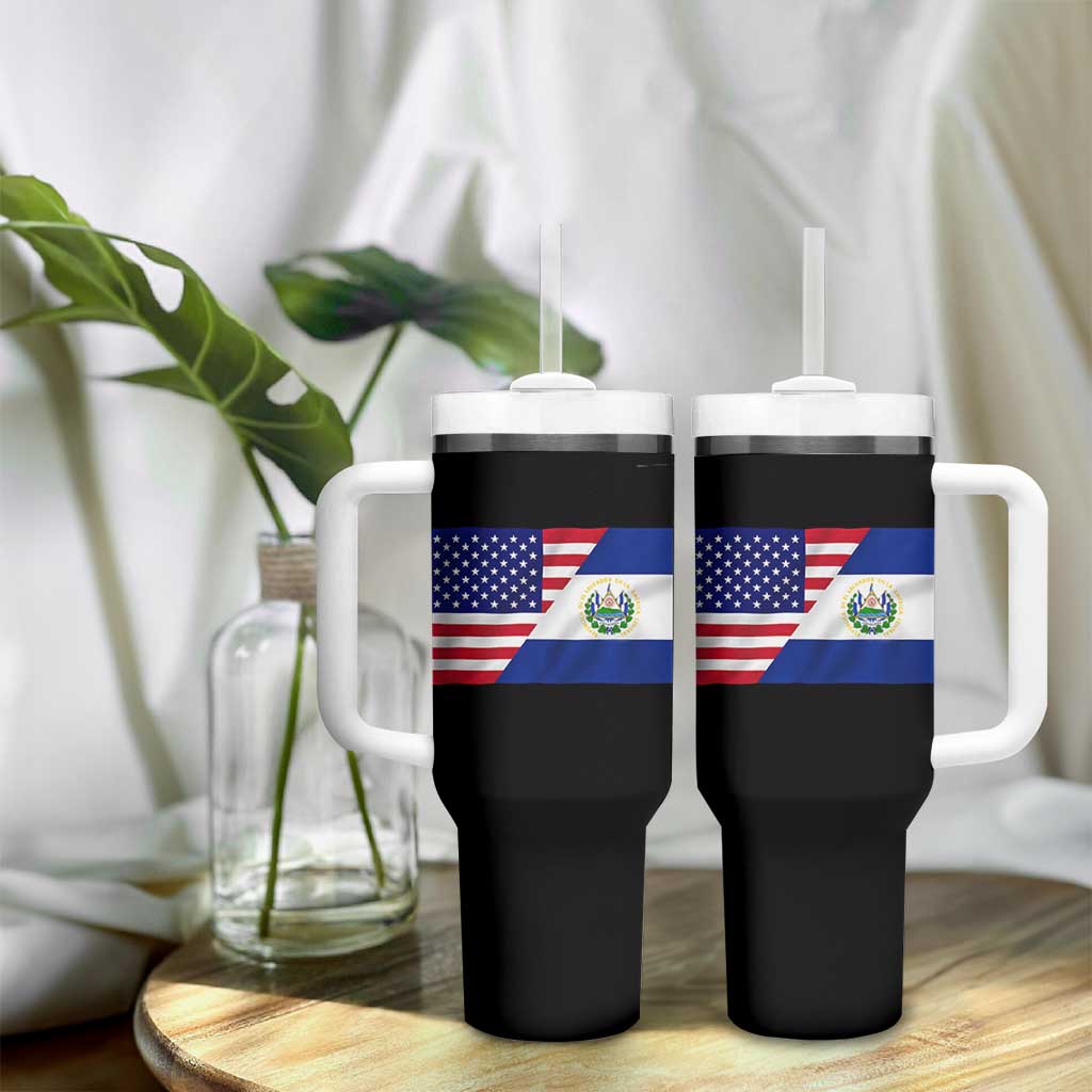 El Salvador American Flag Tumbler With Handle Salvadoran USA Pride Heritage Roots - Wonder Print Shop