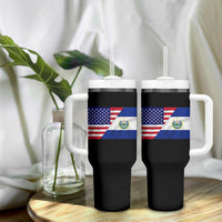 El Salvador American Flag Tumbler With Handle Salvadoran USA Pride Heritage Roots - Wonder Print Shop