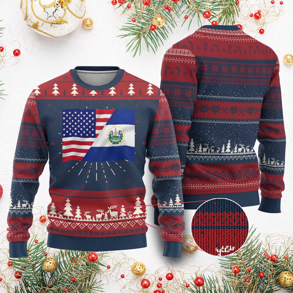 El Salvador American Flag Knitted Sweatshirt Salvadoran USA Pride Heritage Roots - Wonder Print Shop