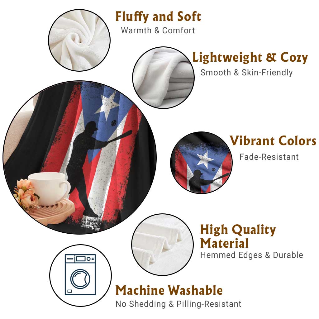Puerto Rico Flag Baseball Throw Blanket Cool Distressed Jersey Gift Boricua Boys - Wonder Print Shop