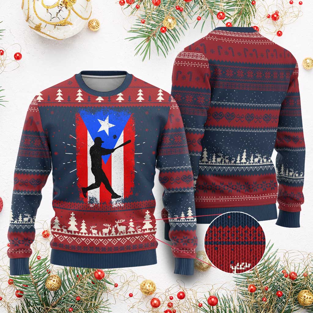 Puerto Rico Flag Baseball Knitted Sweatshirt Cool Distressed Jersey Gift Boricua Boys - Wonder Print Shop