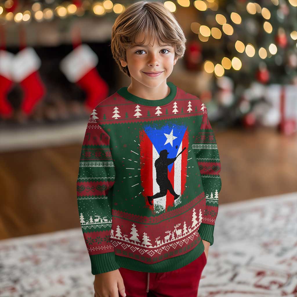 Puerto Rico Flag Baseball Knitted Sweatshirt Cool Distressed Jersey Gift Boricua Boys - Wonder Print Shop